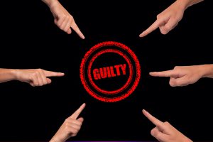 Graphics with Fingers pointing to the word guilty in red a red circle