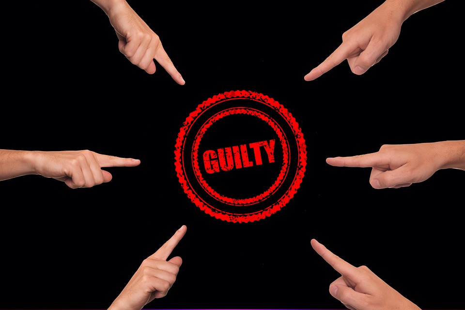 Graphics with Fingers pointing to the word guilty in red a red circle